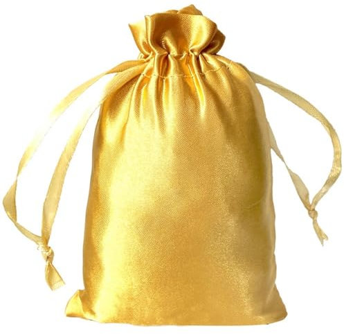 6 Stück Satinbeutel Schmuckbeutel,Klein Stoff Säckchen Zum Befüllen,Satin Säckchen Geschenkbeutel Stoffbeutel Satintasche für Schmuck Hochzeit Weihnachten Geburtstag Party Geschenk,9x12cm Gold