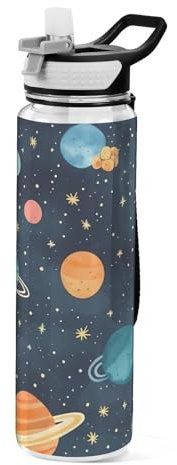 Mnsruu Planet - Borraccia con cannuccia, 1 litro, in Tritan, senza BPA, trasparente, per adulti, scuola, palestra, viaggi