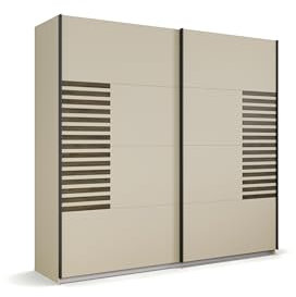 möbelando Schwebetürenschrank >Barea< 2 Stangen, 2 Böden, Eiche dunkel Dekor/Champagner - 226x210x62cm B/H/T