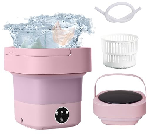 Vinteky Mini Machine à Laver, 6,5L Machine a laver portable, 3 Modes de Nettoyage, avec Stérilisation à La Lumière Bleue, lave-linge de voyage, de camping, Pour Appartement,Camping, Voyage, RV (Rose)