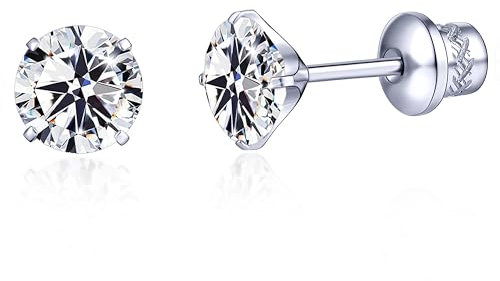 TitanHeart G23 Titan CZ Ohrstecker, Hypoallergen F136 Implantat Grad Titan Schraube Zurück Simuliert Diamant Ohrringe für Empfindliche Ohren, 6mm 5A Cubic Zirkonia Ohrstecker für Damen(Weiß)