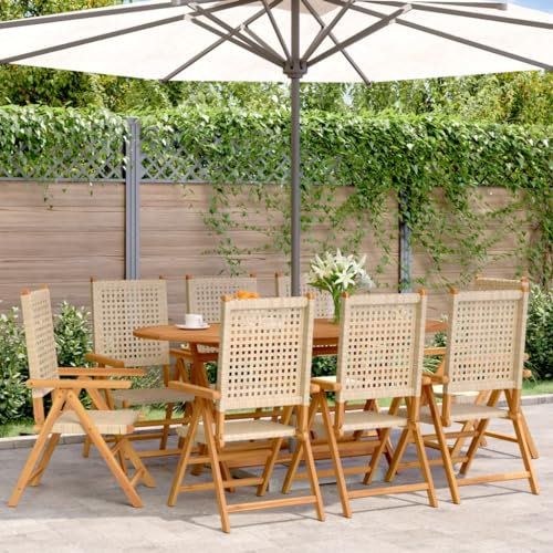 NQJIBUE Gartenmöbel, Gartenstuhl, Gartenstuhl, Beige, Polyrattan und Massivholz, Sitzgelegenheit für den Außenbereich, 8 Stück