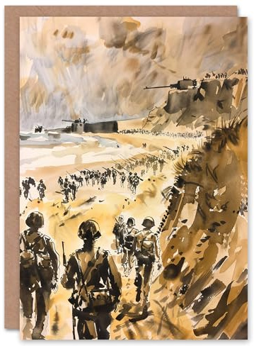 Artery8 Greeting Card WWII D Day Landing Normandy War Tanks Soldiers For Him Man Birthday Card
