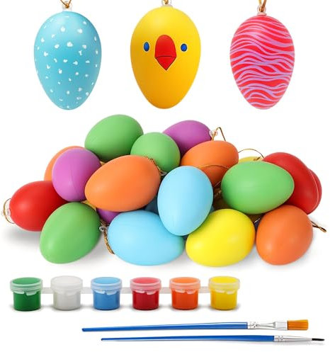 Festicy Bunte Ostereier Plastik zum Aufhängen I 24 Stück I Osterdeko für Draußen und Innen I 6 Farben I Osterschmuck Outdoor Wetterfest & Robust I Ostern Deko I inkl. Acrylfarben