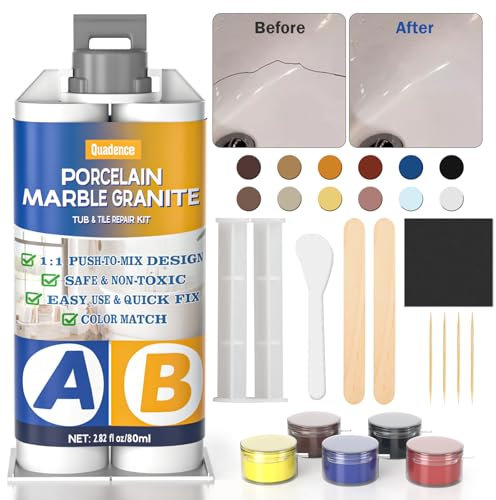 Bath Repair Kit White, Quadence Shower Tray Repair Kit Ceramic Tile Repair Kit, Waterproof Bath Enamel Repair kit for Porcelain Fiberglass Ceramic Acrylic Repair Fix Chip Cracks Scratches, Color Match