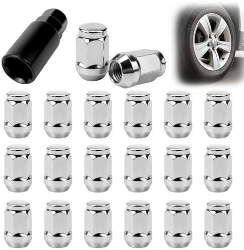 UVVRUR Radmuttern Radmutterkappen 20 Stück Radmuttern M12x15 Chrom Schrauben Kappen Geschlossen Kegelbund 60° für mit Ford, Toyota, Honda, Mazda (A-M12X1.5,Silber)