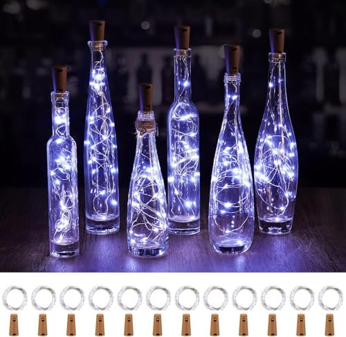 wisdom line Guirlandes Lumineuses pour Bouteilles, 12 Pièces, 20 LED, Blanc Chaud, Alimenté par Piles, Décoration Intérieure Lumière blanche