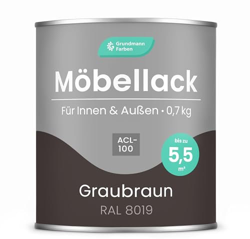 Grundmann Möbellack ACL 100 - Dunkelbraun 0,7 Kg - Lösemittelfrei & Geruchsarm - 4in1 Möbelfarbe inkl. Grundierung - Innen und Außen - Für Holz, Metall & Kunststoff - Graubraun RAL 8019