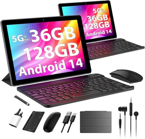TIGERFU Tablet 10,4 Pollici Android 14.0, 4G LTE+5G WiFi, 36GB RAM+256GB ROM (2TB TF), Octa-Core Processor, 1920*1200, 8000mAh, 13MP+8MP, BT5.0, FHD,Tablet in offerta con Tastiera丨Mouse丨Penna - Nero
