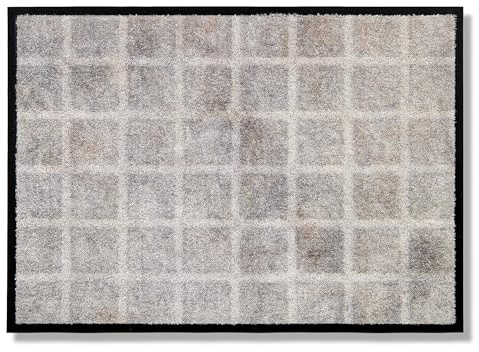 Rutschfeste Türmatte innen waschbar - Karo hellgrau 67x100 cm (Rechteckig) | Haustür Fußmatte pflegeleichte Schmutzfangmatte Eingangsbereich Sauberlaufmatte robust Fussmatte Sauberlauf srapazierfähig