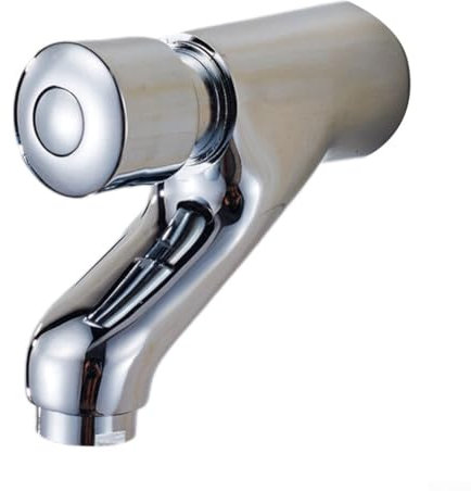 Bebykilemi Grifo de pared de baño con cierre automático, suministro de agua fría individual, botón pulsador de latón con acabado cromado, para baño montado en la pared