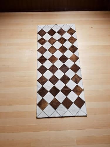 Provellus Patchwork Kuhfell Teppich als Läufer mit Karomuster – Echtfell, handgefertigt & pflegeleicht