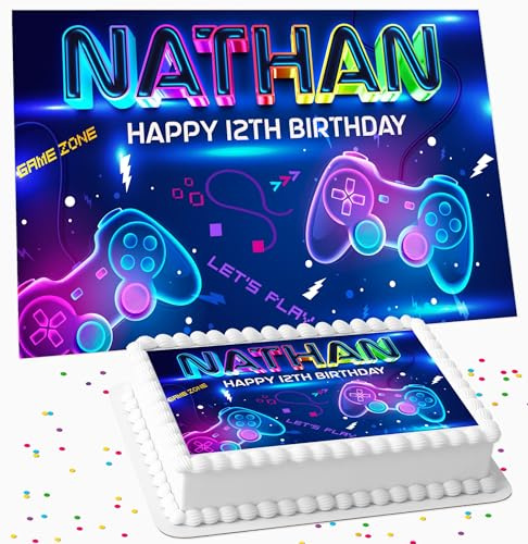 GAMING GAMES CONTROLLER PERSONALISED HAPPY BIRTHDAY EDIBLE ICING LARGE CAKE TOPPER DECORATION SUITABLE FOR USE ON COSTCO CAKE TS-019