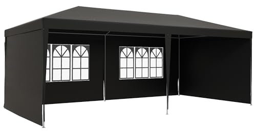 Outsunny 6 x 3 m Party Tent Gazebo Marquee Outdoor Patio Canopy Shelter with Windows and Side Panels Dark Grey