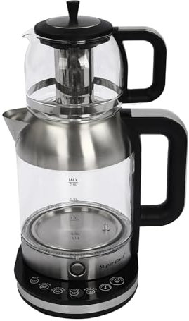 1800W 2-in-1 Elektrischer Teekocher Set - 2L Glas Wasserkocher + 1L Teekanne mit Temperaturregelung Eignet Sich Zum Ziehenlassen von Losen Teeblättern Oder Teebeuteln und Zum Erhitzen von Wasser