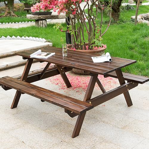 Picknicktisch aus Holz mit Bänken, Outdoor-Essgruppe mit Schirmloch für Garten und Garten