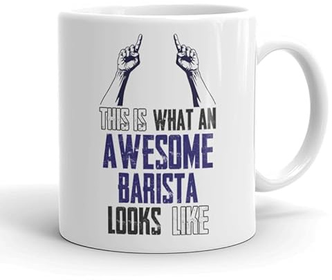 VIROSA Funny Barista Mug – “This is What an Awesome Barista Looks Like” – Gift for Coffee Lovers – 11oz Ceramic Mug