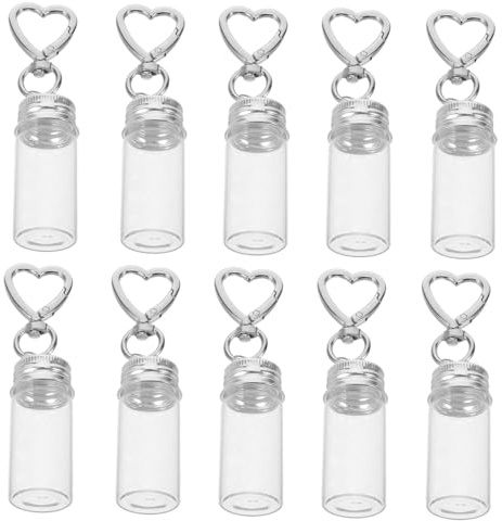 OFFSCH 10pcs Mini Glass Wishing Bottle Heart Shape Buckle for Diy Crafts Message Container Necklace Pendant Charm