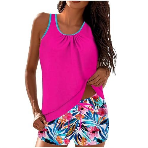 Tankini Sets for Women UK Tank Tops with Boyleg Shorts Two Piece Swimming Costume Bathing Printed Solid High Waist Loose Comfy Swimwear Casual Beach Sports Surfing Swimsuits,Size S-5XL