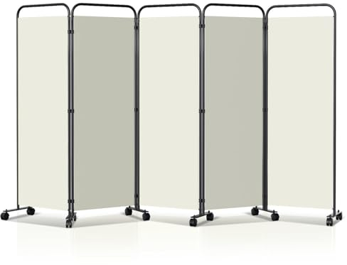 Yugodex Paravent Raumteiler Klappbar Freistehend Trennwand auf Rollen, Umkleide Sichtschutz, Raumtrenner 5 Teilig 284 x 180 cm, freistehendes Raumteiler für Büro Schlafzimmer - Beige
