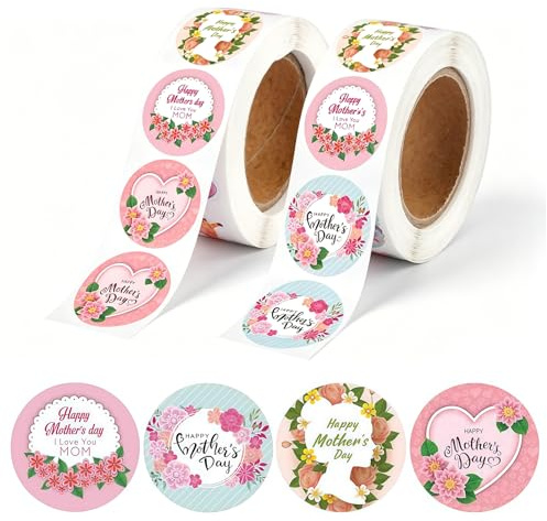 Gemejutor 1000 Stück Muttertagsaufkleber Kinder Abziehbilder Rolle Niedliche Blumendesigns Selbstklebende Etiketten für Geschenkverpackungskarten Basteln Schule Muttertag Dekorationen