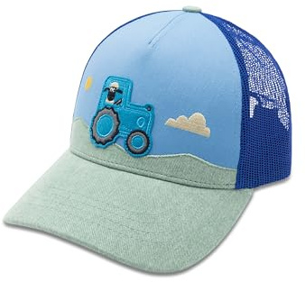 koaa Shaun das Schaf Trucker Cap, Blau/Grün – 50% Baumwolle 50% Polyester, Snapback-Verschluss, Traktor-Motiv, Basecap Kinder, Coole Cap für Jungen & mädchen