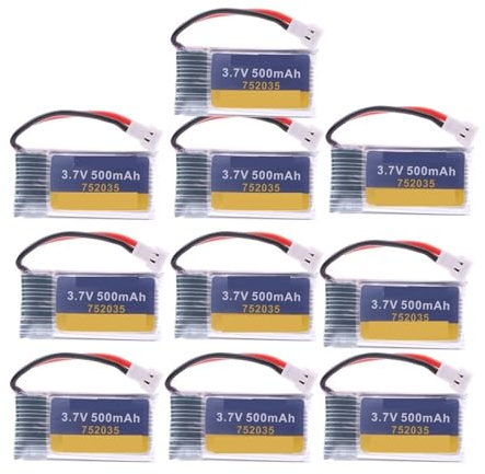 Batterie Lipo 3.7V 500mAh 752035 avec Chargeur for Drone H107 H31 KY101 E33C E33 RC, pièces de Rechange d'hélicoptère, Batterie 1S XH2.54(10 PCS)