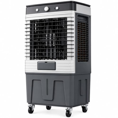 Enfriador de Aire Evaporativo Comercial 80/90/120 L, Ventilador con Humidificador, Mando a Distancia y Oscilación para Habitaciones Grandes hasta 60 m² 110cm