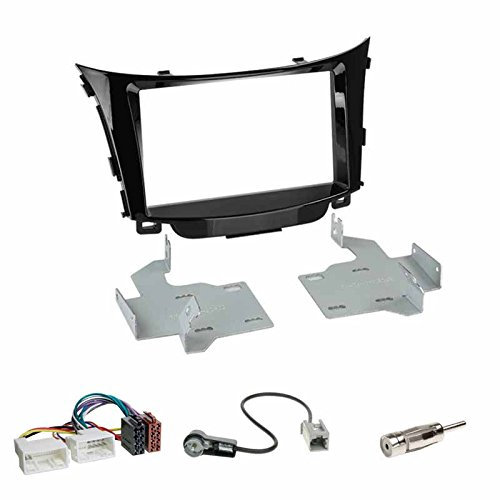 Einbauset : Autoradio Doppel-DIN 2-DIN 2 DIN Radioblende Radio Blende Halterung Klavierlack schwarz + ISO Radioanschlusskabel Radio Adapter + GT13 Antennenadapter für Hyundai i30 (GD) ab 03/2012