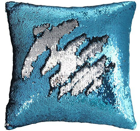 Zinsale Magic Reversible Meerjungfrau Kissenbezüge Pailletten Kissenbezug Sofakissen Kissenabdeckung Dekorative Kissen 40x40cm (Silber + Blau)