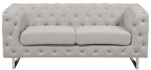 Beliani Modernes 2er Sofa Polsterbezug Chesterfield Stil beige Vissland