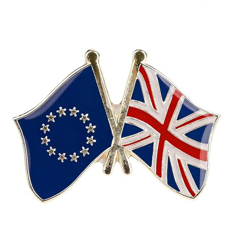 European Union and Union Jack Friendship Flag Lapel Pin – EU UK Brexit Enamel Metal Badge 1.9 x 2.4 cm – Dual Flag Symbol of Partnership and Heritage