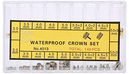 Qiterr Watch Crown Tool, Uhrenkrone Teile Set Lot Ersatz Assorted Gold & Silver Dome Flat Head