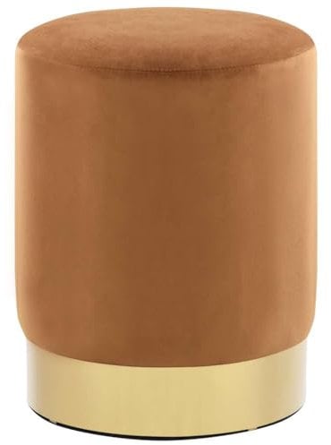 vidaXL Hocker Fassform Polsterhocker Sitzhocker Schemel Samthocker Pouf Sitzpouf Velour Fußhocker Rund Braun Golden Samt 28 x 36 cm