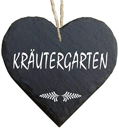 Homeyourself Herz Schieferherz Schiefer Schieferschild 10 x 10 cm Kräutergarten schwarz Dekoschild Wandschild Schild Stein Garten