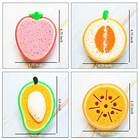 4Pcs Dish Cleaning Sponges, Cute Fruit-shape Thickened Kitchen Sponge, Multifunctional Wipe Decontamination Lightweight Cleaning Dishes Sponge Washing Dishes Kitchen Tool