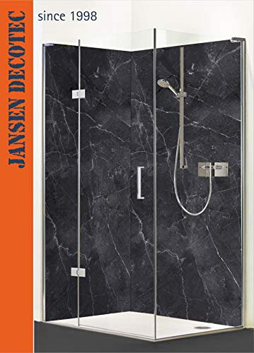 Paroi arrière de douche d'angle gauche 90 x 200 cm à droite 120 x 200 cm Motif marbre noir