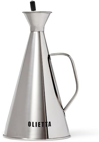 Olietta Oliera da Tavola Salvagoccia in Acciaio Inossidabile per Olio e Aceto – Oliera Bottiglia da 1000ml – 1 litro – Perfetto Dosatore per Olio e Aceto – Facile da Pulire e a Prova di Perdite