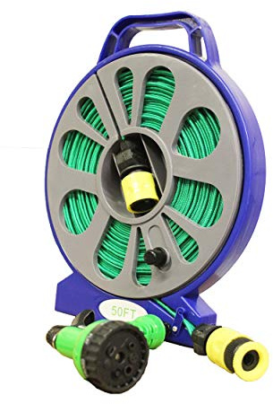 New 50ft Garden Hose Water Pipe 7 Settings Nozzle Spray Gun Built in Stand Carry Handle Easy to Store (50ft)