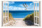 Advertising & Displays Werbecenter Berlin GmbH Leinwandbild mit Fensterblick – Strand mit Möwen 120 x 80 cm - Keilrahmen mit Druck