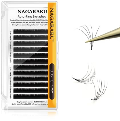 NAGARAKU Easy Fan Pestañas 2 Layers 2~20D Volumen Ruso Técnica Mechón Floración Rapid Pelo a Pelo Pestañas Postizas Abanico Automático Suaves Natural Auto Self Fanning Fluffy Lash Negro (0.05 C 9mm)