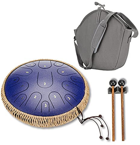 Zungentrommel, 14 Zoll 15-Noten D-Ton Percussion Instrument Handpan Hand Drums Tankdrum Mit Trommelschlägeln, Drumsticks, Tutorial Book, Tragetasche, Note Aufkleber, für Erwachsene Kinder