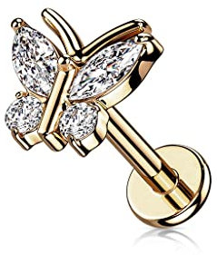 beyoutifulthings 1 Knorpel Ohr-Stecker Schmetterling Roségold 4 Zirkonia Clear Piercing-s Chirurgenstahl Schraub-Verschluss Stab 8-mm lang