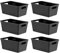 simpa 4L 4 Litre Plastic Storage Basket Studio Organiser Trays with Handles - Black, Set of 6 Trays - 11cm (H) x 25cm (L) x 17cm (W)