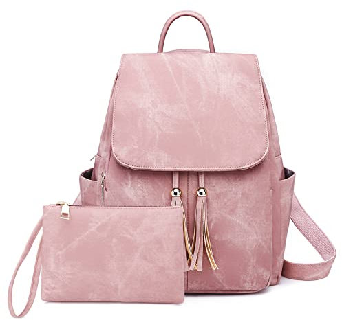 DIRRONA Zaino da Donna Casuale Zaino Donna Alta Capacità Borse a Tracolla Pelle Sintetica Antifurto Impermeabile Daypack Scuola Viaggio Lavoro Borsa Con Piccola Pochette Rosa
