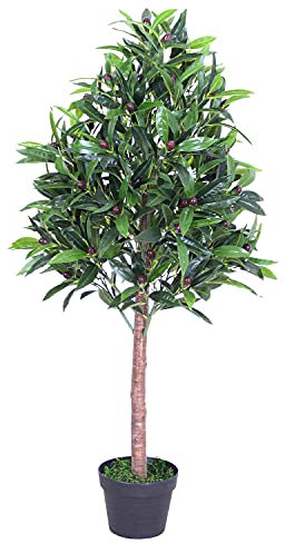 Decovego Olivenbaum Olive Künstlich Olivenbusch Kunstbaum Kunstpflanze Künstliche Pflanze Künstlicher Baum Echtholzstamm Innendekoration 110 cm