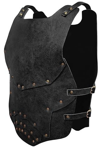 Uyecos Mittelalter Brustpanzer für Herren Ritter Brustpanzer Kostüm Wikinger Lederrüstung LARP Halloween Cosplay Party (Mittelalterliche Rüstung Schwarz)