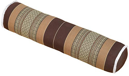 Handelsturm Thaikissen Rolle ca. 80x20 cm Kapok Yogarolle Kissenrolle für Massage oder Yoga Feste Nackenrolle (braun & beige)