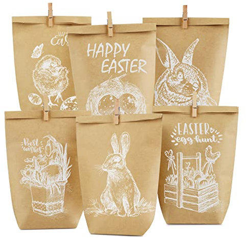 24 Ostertüten zu Ostern zum Selber Befüllen - Bedruckte Osterhasen Geschenktüten für Dekoration und Mitgebsel, Osternest mit 24 Geschenk Papier tüten, Osterdeko Basteln für Kinder und Erwachsene 2025