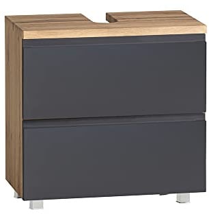Lomadox Waschbeckenunterschrank 60cm in Wotan Eiche Nb. mit grau matt, B/H/T ca. 60/56/35 cm